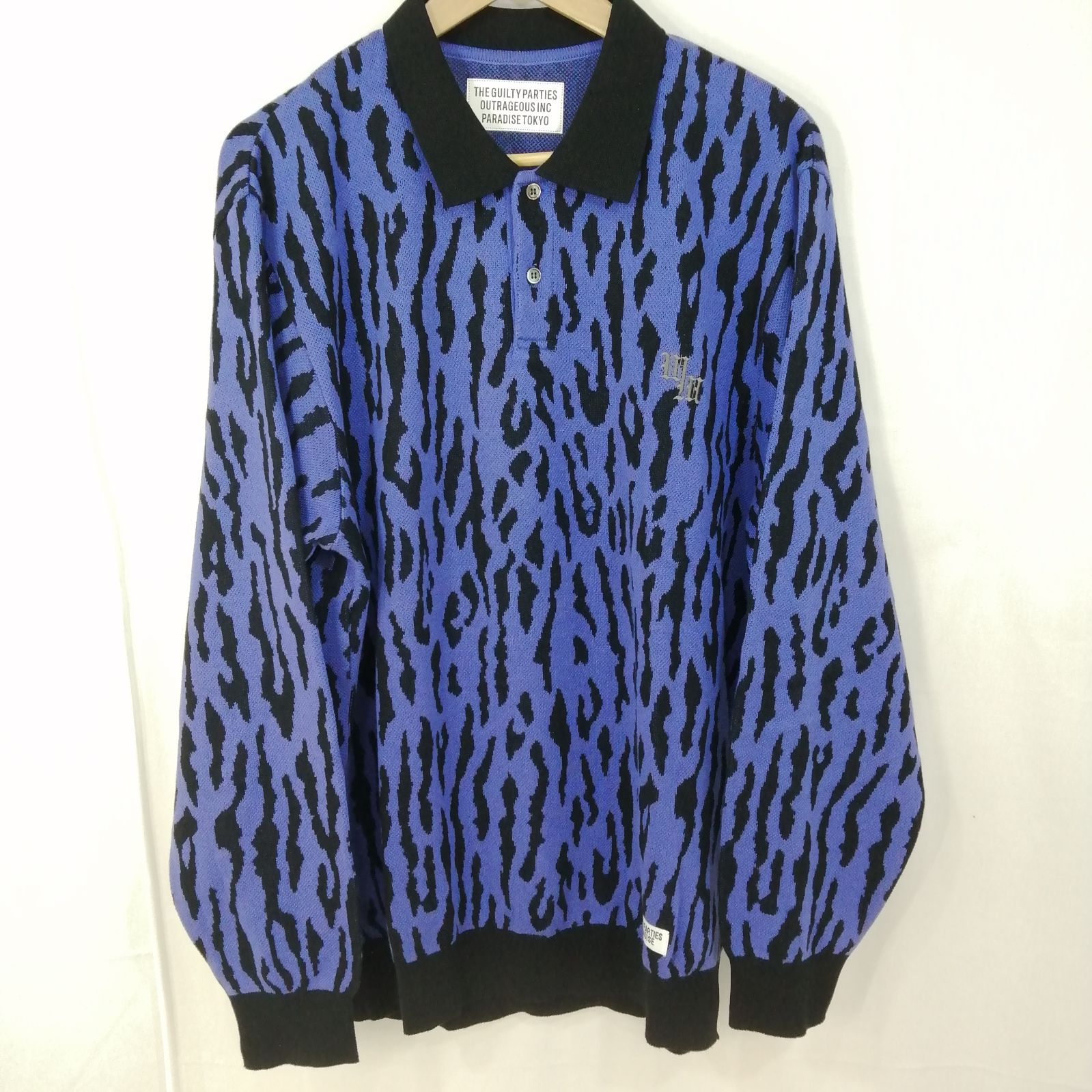 WACKOMARIA ニットポロシャツ　長袖　レオパード　Mサイズ WACKO MARIA ワコマリア レオパードニットポロシャツ 長袖 パープル M