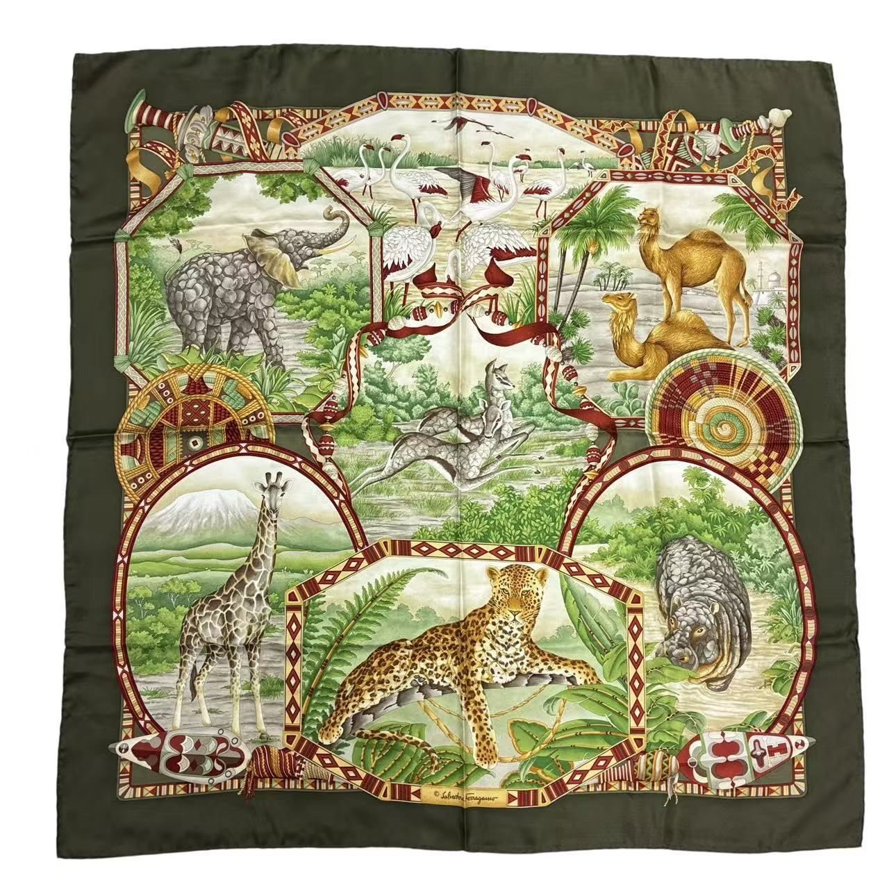 極美品 Salvatore Ferragamo サルヴァトーレ フェラガモ スカーフ 動物