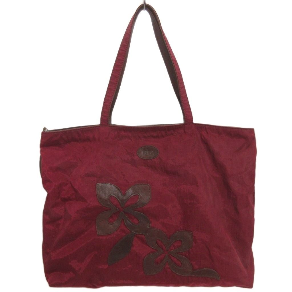 イビサ IBIZA トートバッグ ナイロン レザー フラワーモチーフ ワイン