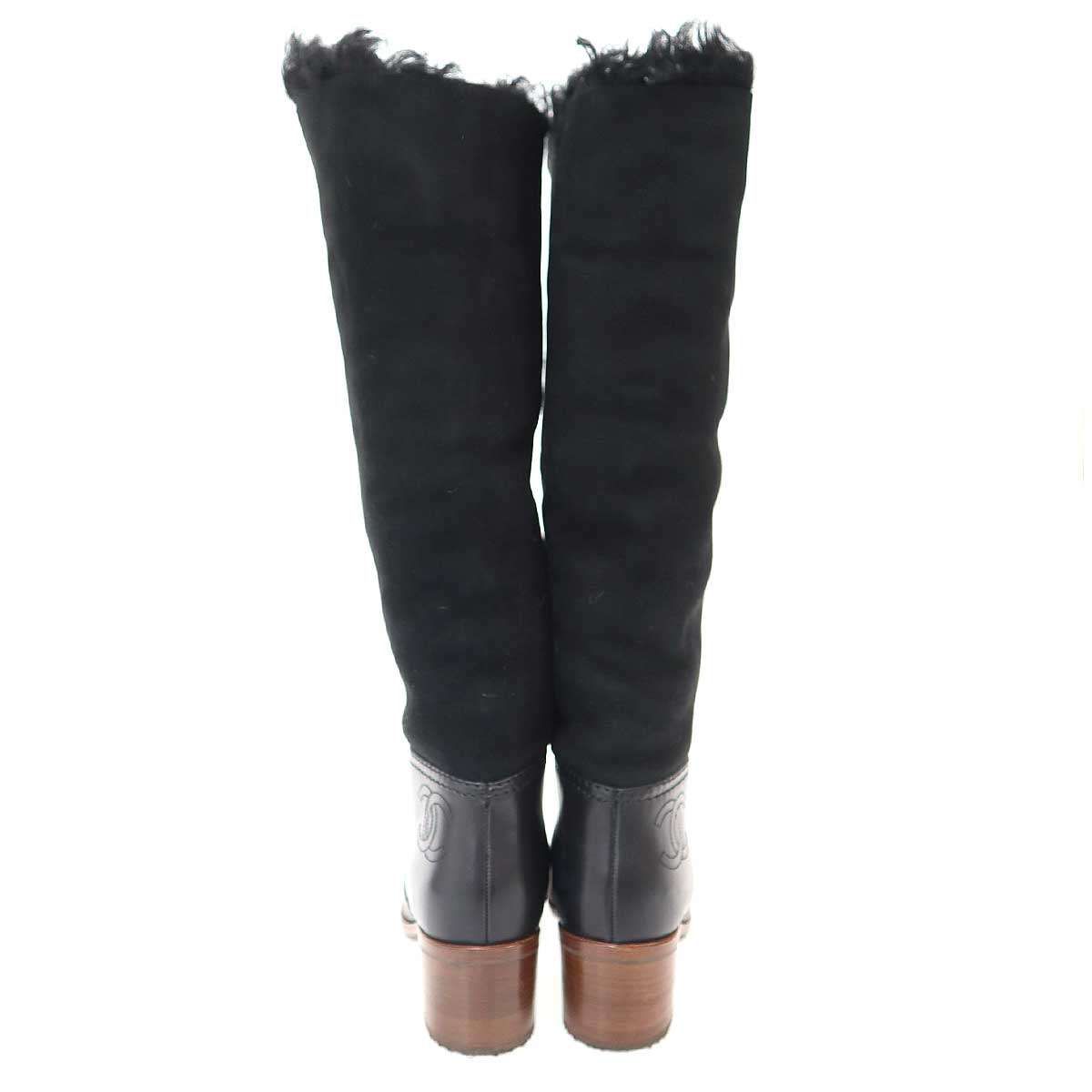 CHANEL シャネル ココマークムートンレザーロングブーツ G31039