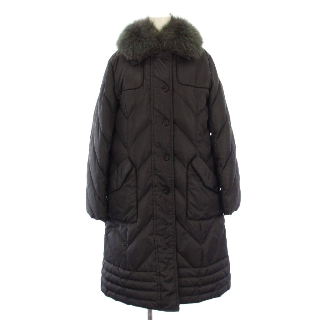 Aquascutum フォックスファー ダウンコート ロング M タグ付き 黒 アクアスキュータム AQUASCUTUM ダウンコート ロング フォックスファー