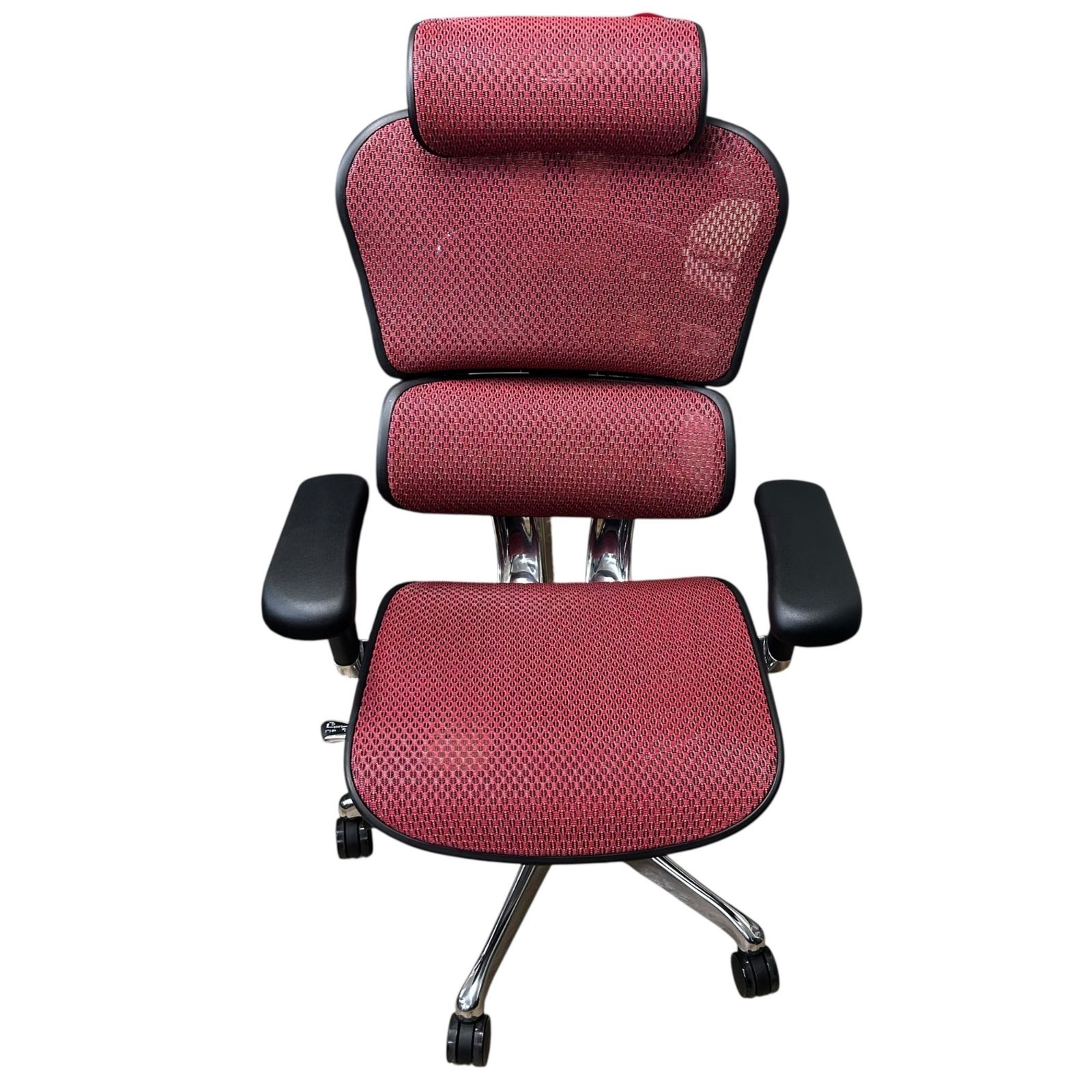 エルゴヒューマン プロ2 ハイタイプ DR オフィスチェア メッシュ レッド ブラック 可動アーム 昇降 リクライニング 背面傷あり
