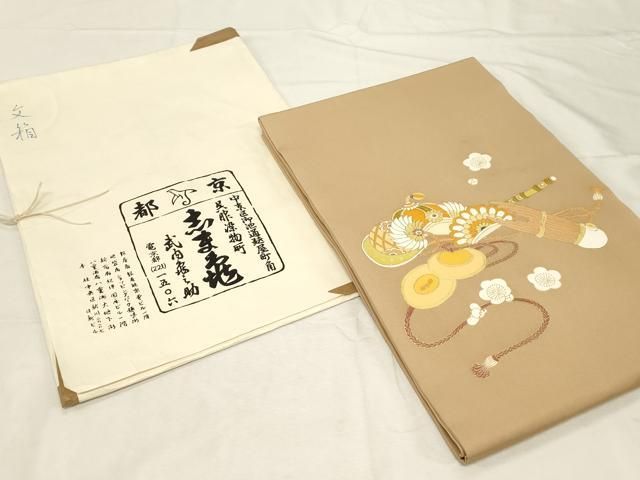 平和屋着物○銀座 志ま亀 塩瀬 九寸名古屋帯 楽器文 金彩 たとう紙付き