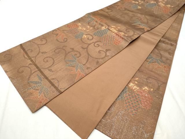 平和屋着物○西陣 川島織物 六通柄 本袋帯 花唐草文 金糸 正絹 逸品