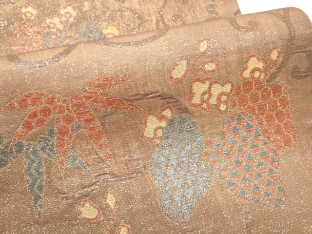 平和屋着物○西陣 川島織物 六通柄 本袋帯 花唐草文 金糸 正絹 逸品