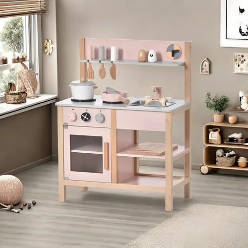 食品衛生法適合検査済 OSJ おままごとキッチン 木製 組立式 調理器具付き セット おままごと おもちゃキッチン ミニキッチン 子供用 収納 まねっこ 台所 調理器具付 食材 知育玩具 コンロ プレゼント ピンク お飯事 fe 62 ea 4 b