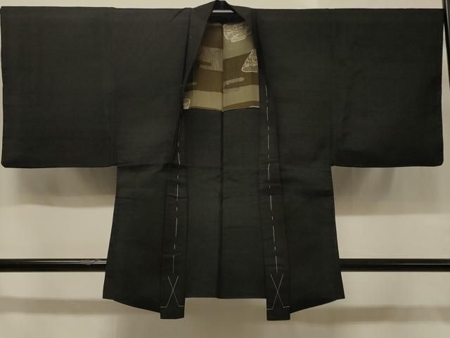 平和屋着物＃男性　羽織　紬地　黒地　正絹　逸品　CABC5052in