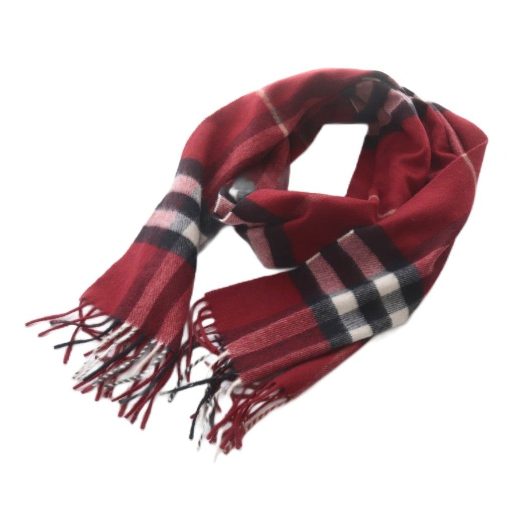 バーバリー BURBERRY マフラー ノバチェック カシミヤ フリンジ レッド