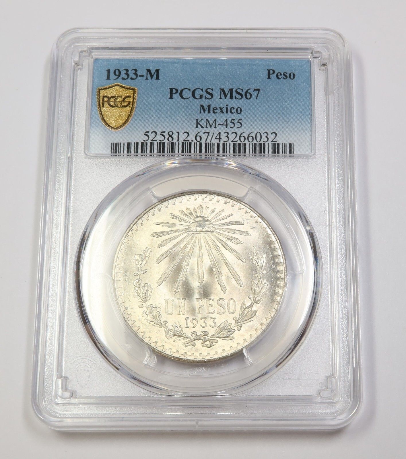 1933年 M PCGS MS67 | メキシコ - 銀貨1ペソ - メルカリ