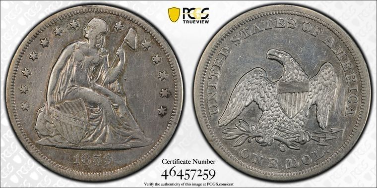 1859 O PCGS VF 詳細 - 銀製 着席型 リバティドル 1ドルコイン - メルカリ