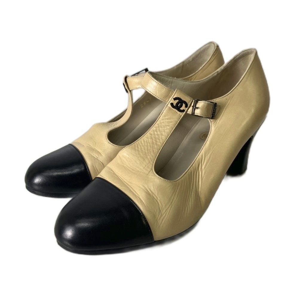 シャネル CHANEL パンプス ベルトストラップ ココマーク 36.5 ベージュ