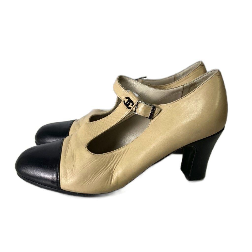 シャネル CHANEL パンプス ベルトストラップ ココマーク 36.5 ベージュ