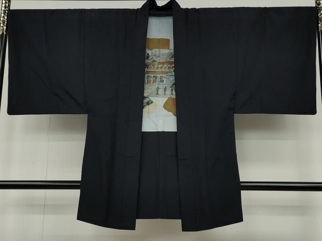 平和屋着物●男性　髭紬　アンサンブル　紫黒色　正絹　逸品　CABD0297ut メンズ 平和屋着物○男性 髭紬 アンサンブル 紫黒色 正絹 逸品 CABD0297ut