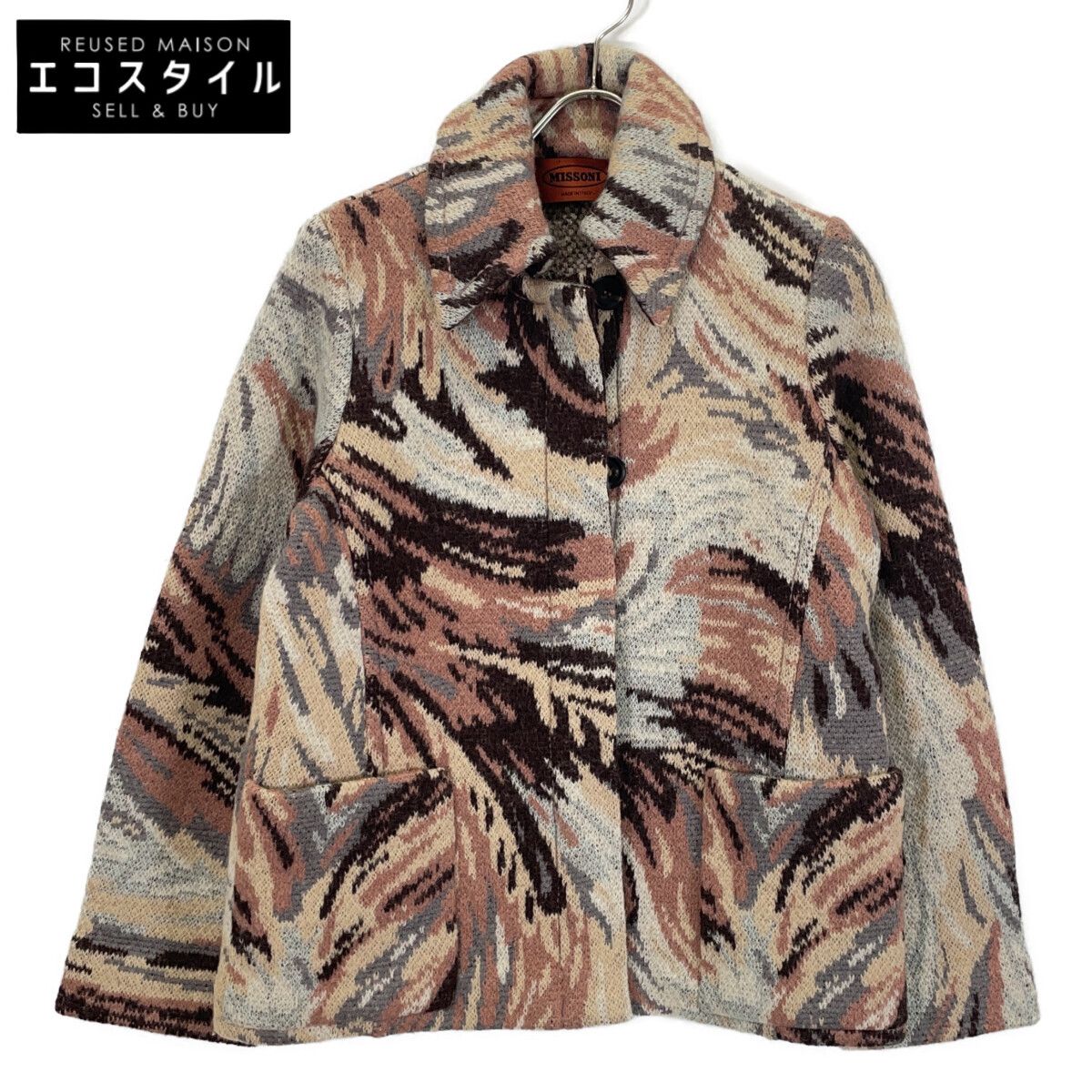 MISSONI ミッソーニ 123615 ｳｰﾙ×ﾓﾍｱ ﾍﾞｰｼﾞｭ系 ﾏﾙﾁｶﾗｰ ﾆｯﾄｼﾞｬｹｯﾄ 46