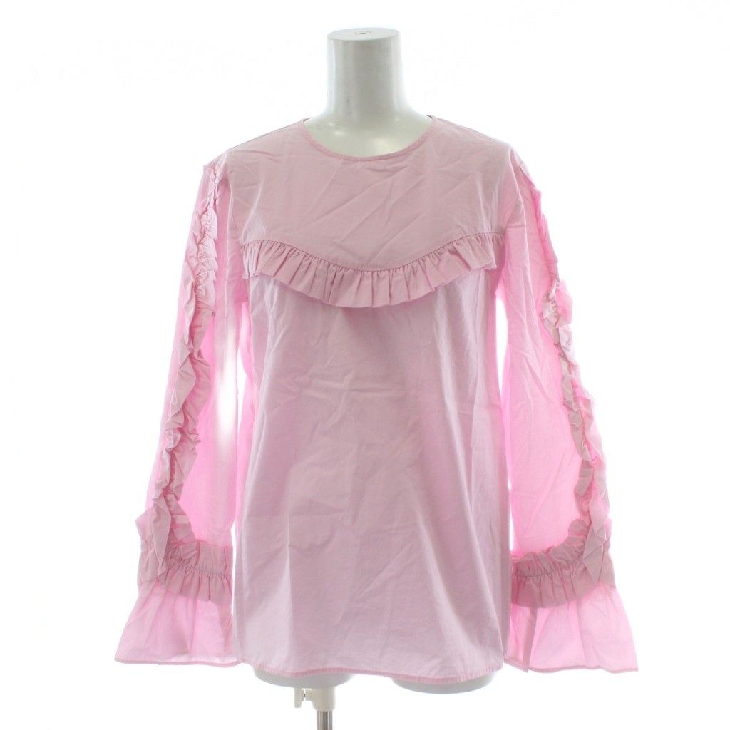 ザラ ZARA ブラウス XS ピンク ラウンドネック フリル 長袖 /PP □GY58