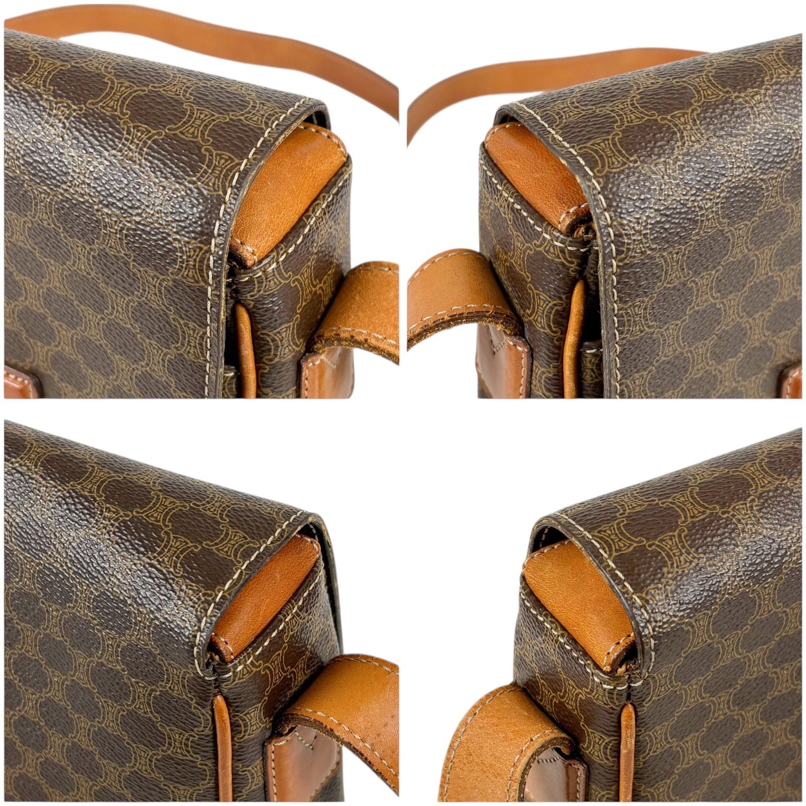 セリーヌ CELINE Wポケット ショルダーバッグ マカダム柄 ブラウン PVC