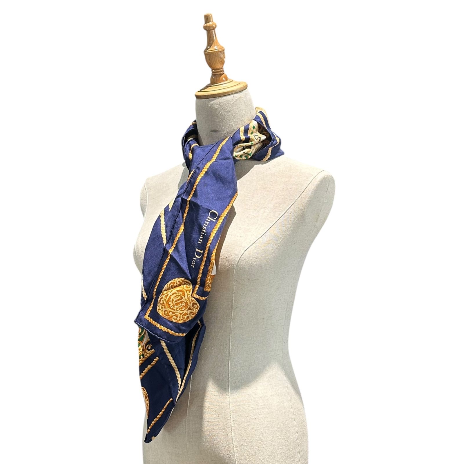 Christian Dior ネイビー シルク スカーフ Christian Dior(クリスチャンディオール) Silk Scarf シルク スカーフ