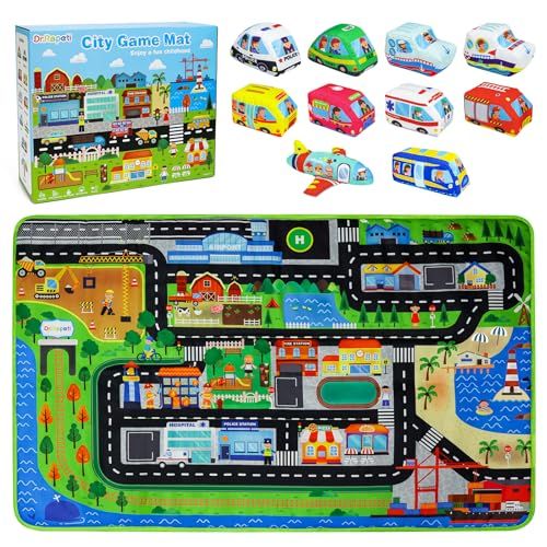 Dr Rapeti 車おもちゃセット ミニ車セット 10台布車くるま 120 76 cm地図マット 笛内蔵 子供おもちゃ 柔らかい 洗濯 知育玩具 室内遊びpo 94061 b 9 d