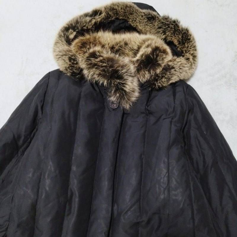 ダウンコート ブルーフォックス リアルファー シルク ブラック