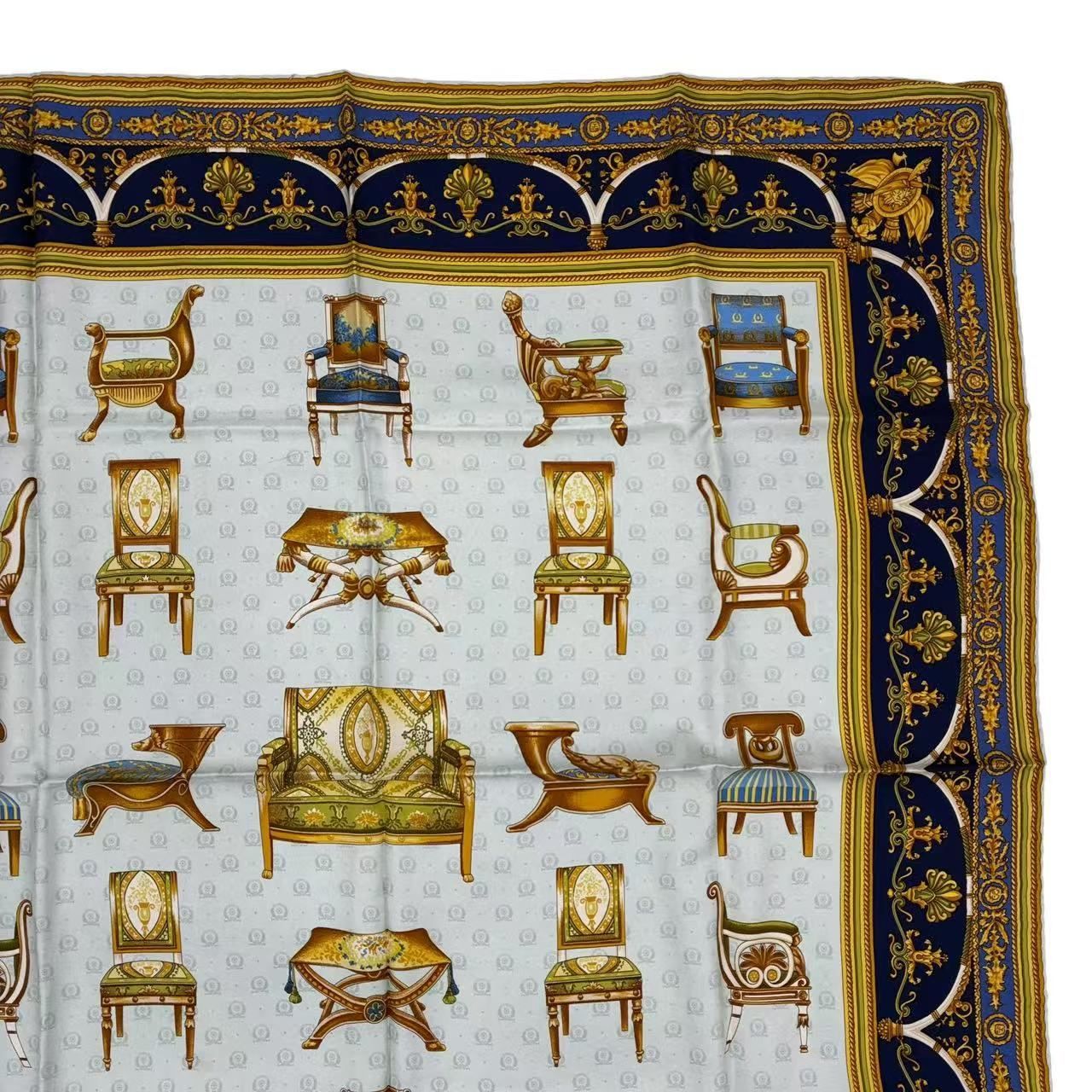 極美品 GUCCI グッチ チェア柄 大判 スカーフ シルク ゴールド - メルカリ