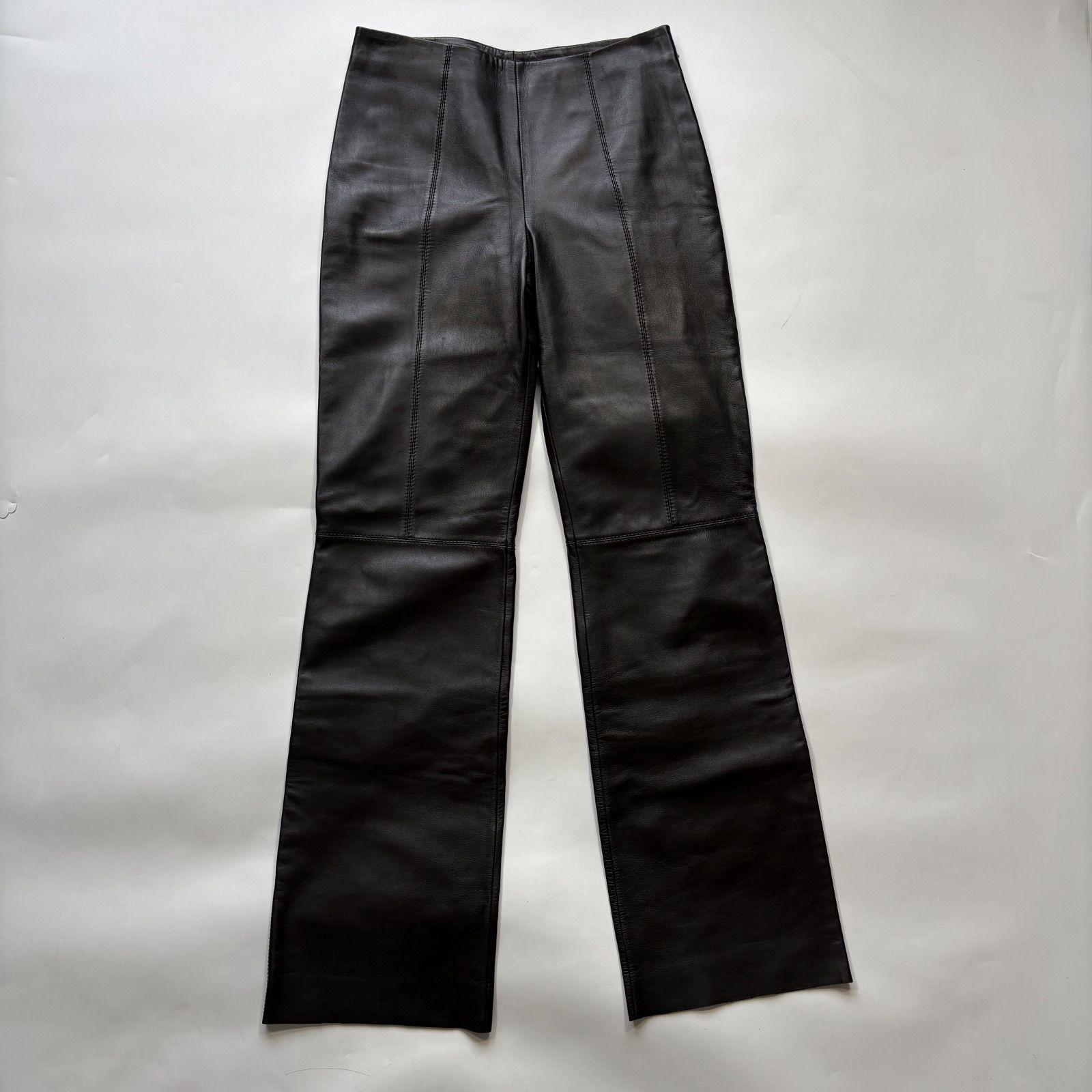 美品】LOEWE ロエベ レザーパンツ 子羊 ラムレザー ブラック フレア