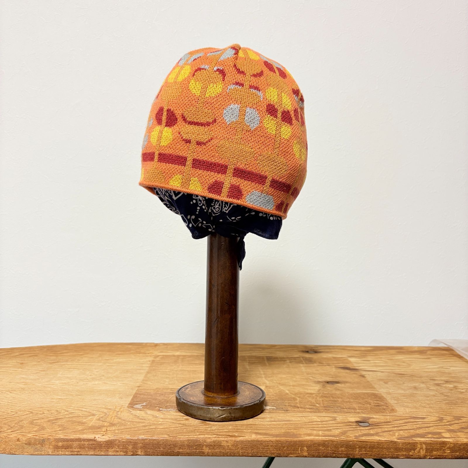 フランス製 patagonia 総柄 ボンボン ビーニー オレンジ 刺繍ロゴ FRANCE製 patagonia Beanie Hat 【 orange 】 パタゴニア ビーニー
