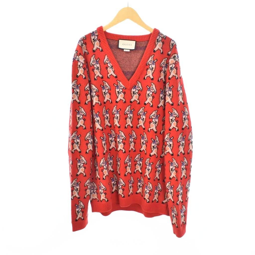 グッチ GUCCI 19SS コレクションライン ピッグデザイン Vネック ニット