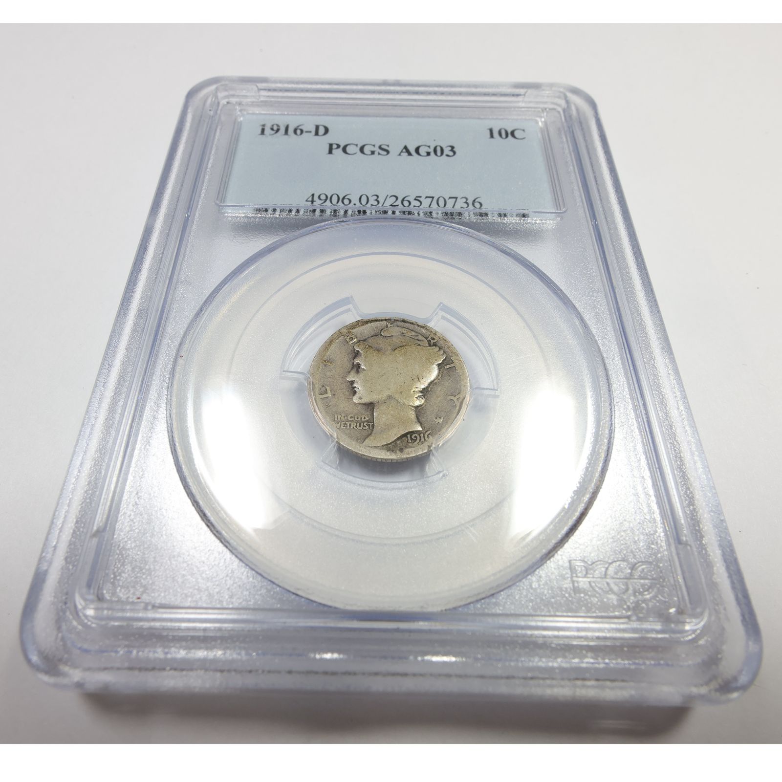 1916 D PCGS AG3 - シルバー マーキュリー ダイム 10セント コイン