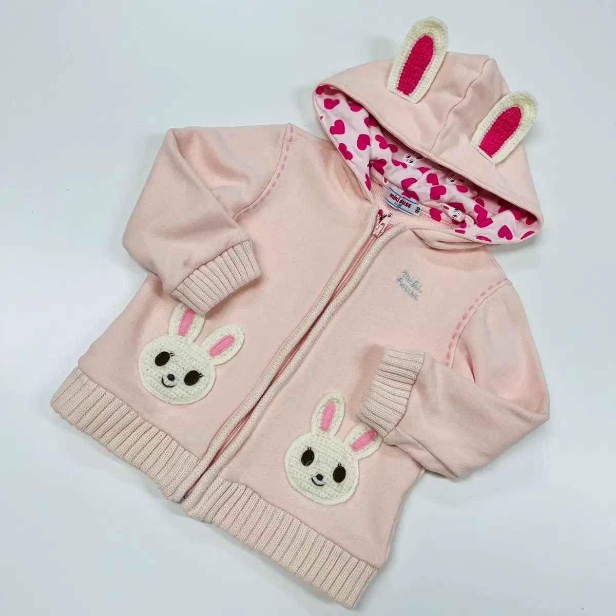 90 ミッキーハウス ウサコ ピンク ジップアップ ミキハウス ピンク 