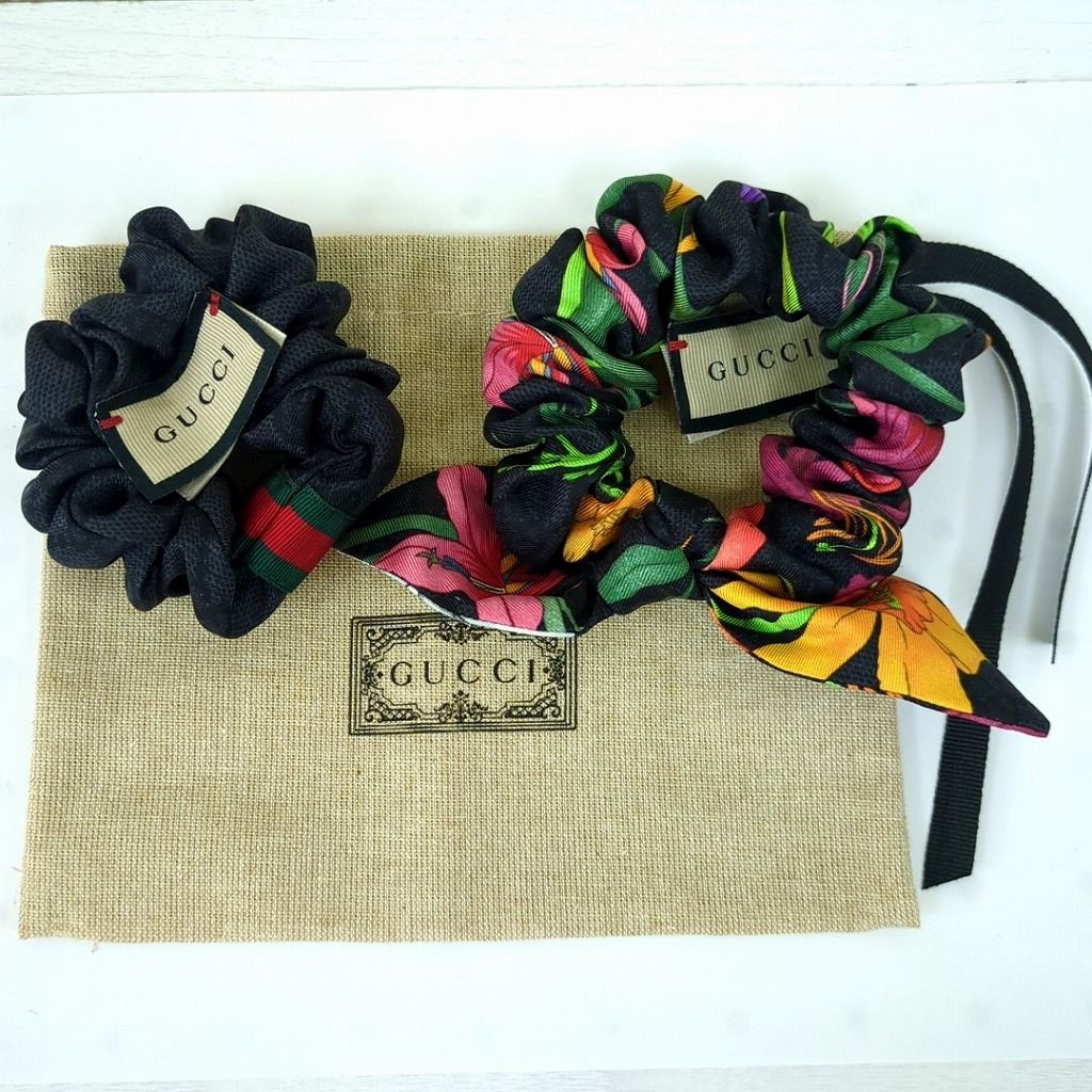 GUCCI グッチ 100%シルク ヘアゴム シュシュ イタリア製 2点セット
