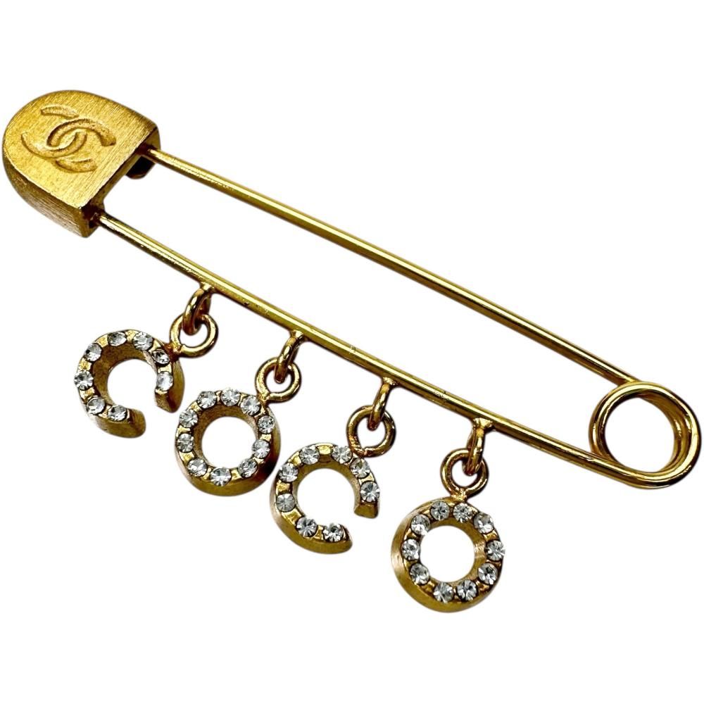 CHANEL/シャネル】安全ピン型 ラインストーン ブローチ COCOロゴ GP
