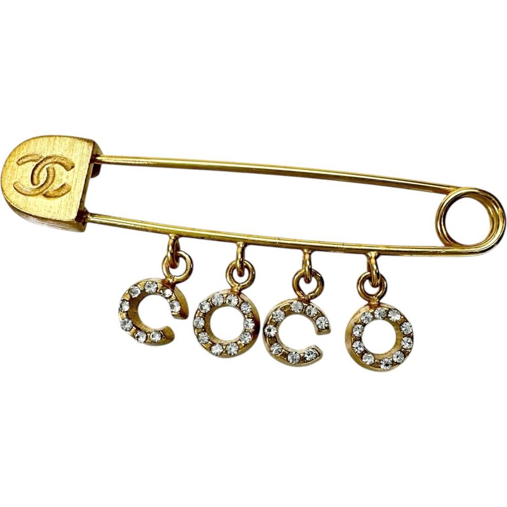CHANEL/シャネル】安全ピン型 ラインストーン ブローチ COCOロゴ GP