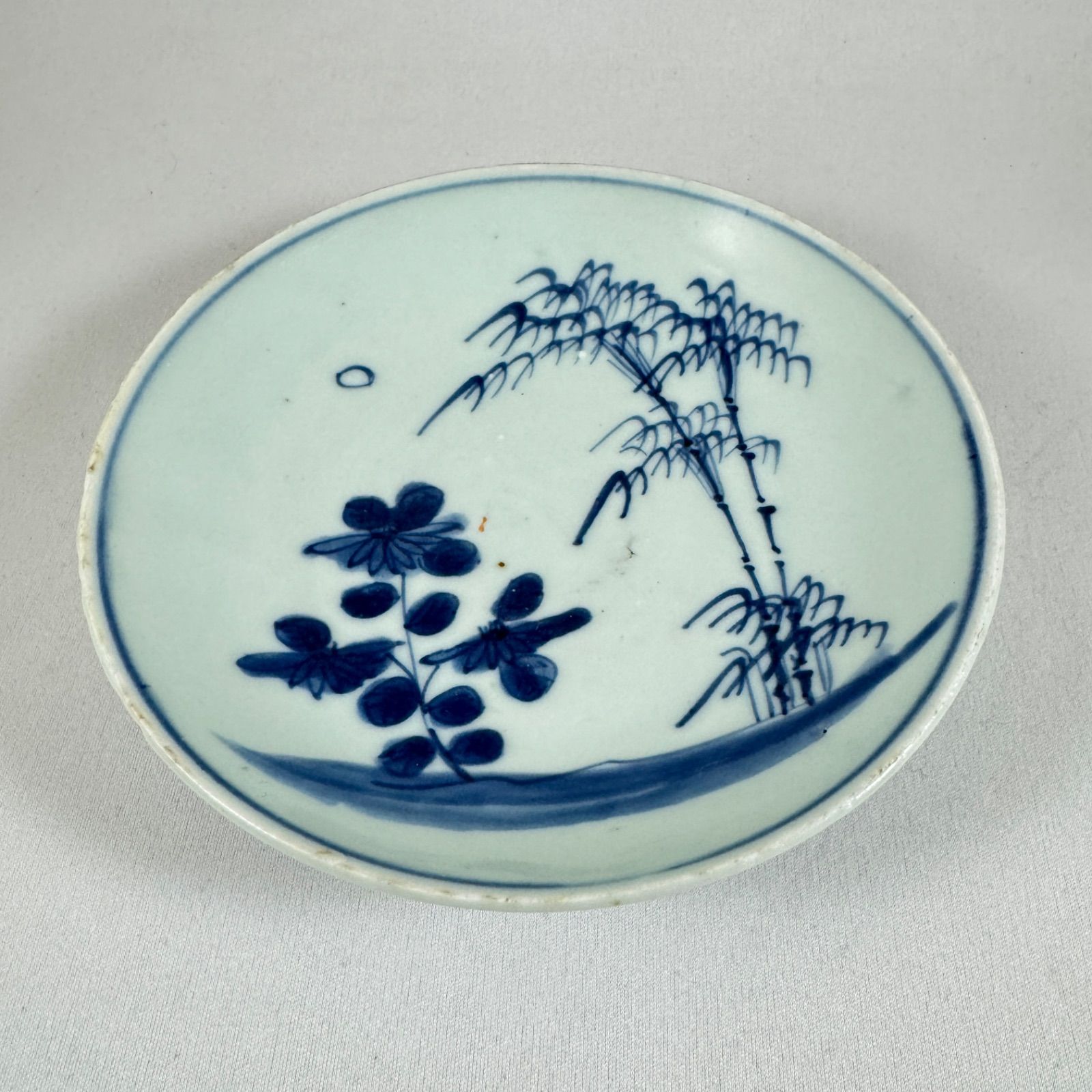 古染付 竹菊文五寸皿◇明時代◇明末清初◇景徳鎮◇青花瓷器◇中国古