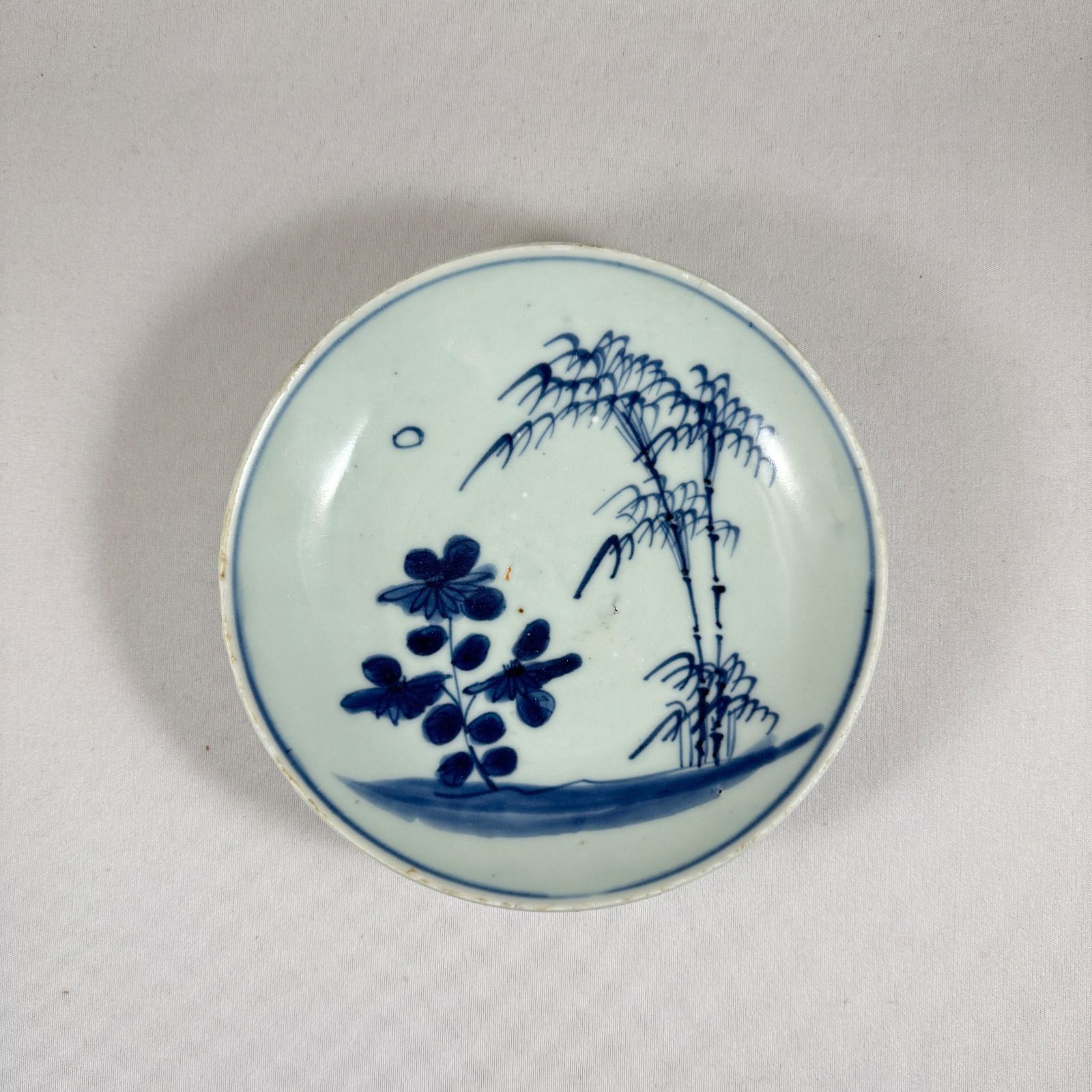 古染付 竹菊文五寸皿◇明時代◇明末清初◇景徳鎮◇青花瓷器◇中国古