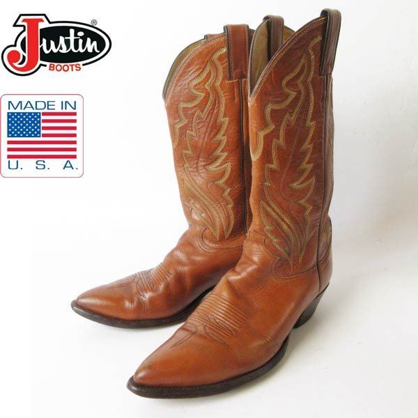 USA製 Justin ジャスティン ウエスタンブーツ 茶系 10.5D 28.5cm