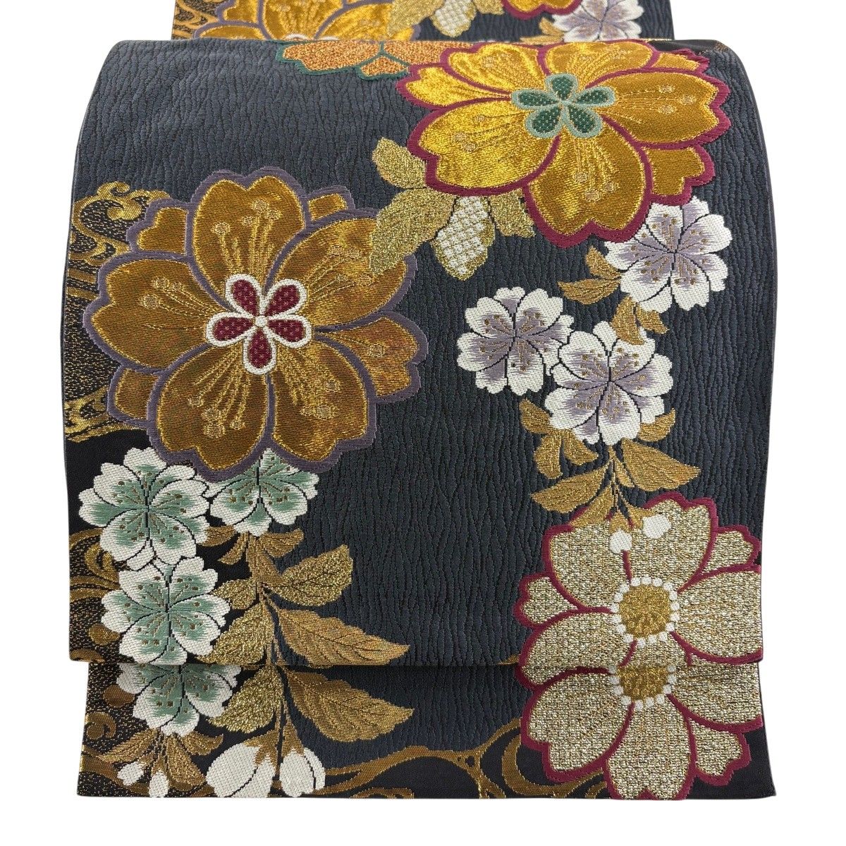 美品】 袋帯 秀品 桜 金銀糸 箔 紺色 六通 正絹 【中古】 - メルカリ
