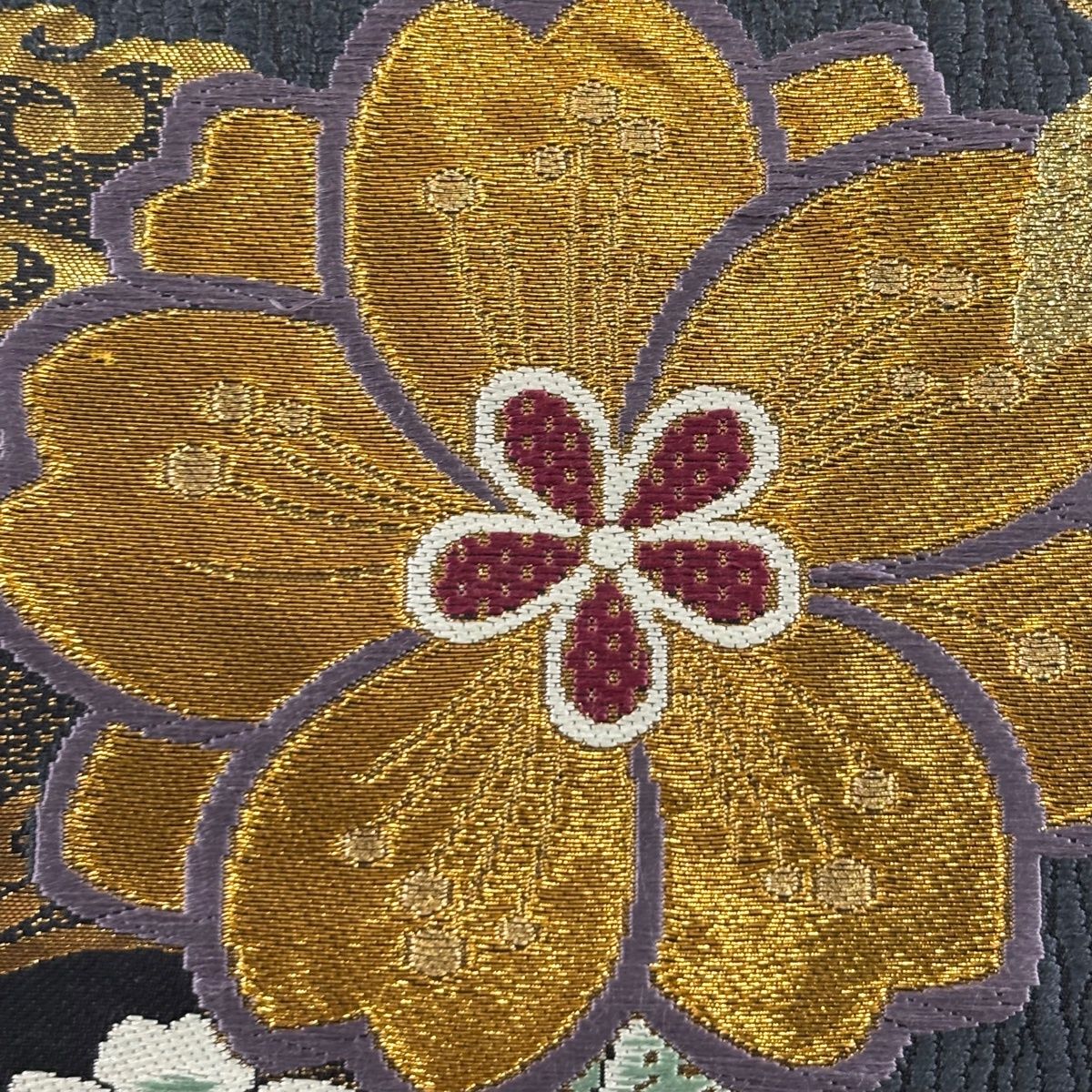 美品】 袋帯 秀品 桜 金銀糸 箔 紺色 六通 正絹 【中古】 - メルカリ