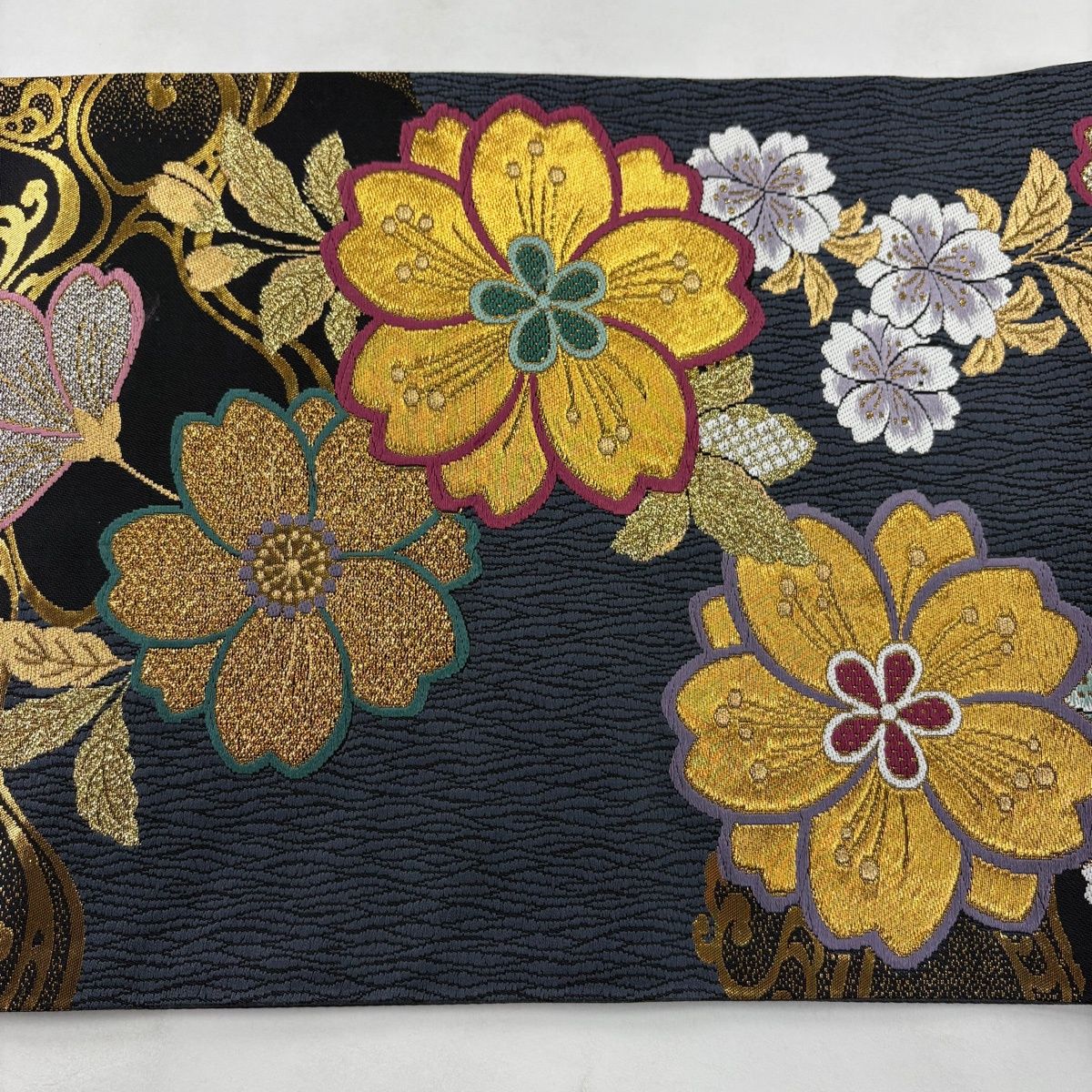 美品】 袋帯 秀品 桜 金銀糸 箔 紺色 六通 正絹 【中古】 - メルカリ