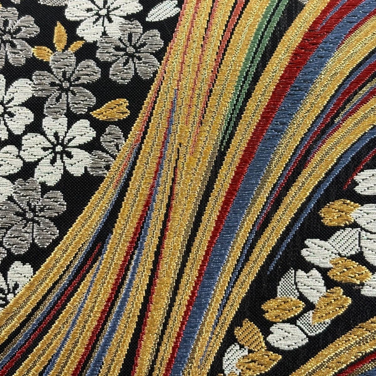 美品】 袋帯 秀品 桜 花びら 金銀糸 唐織 黒 六通 正絹 【中古
