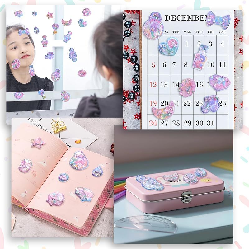 ウォーターシール 4 枚入り シャカシャカ 水シール 可愛い 立体 励まし