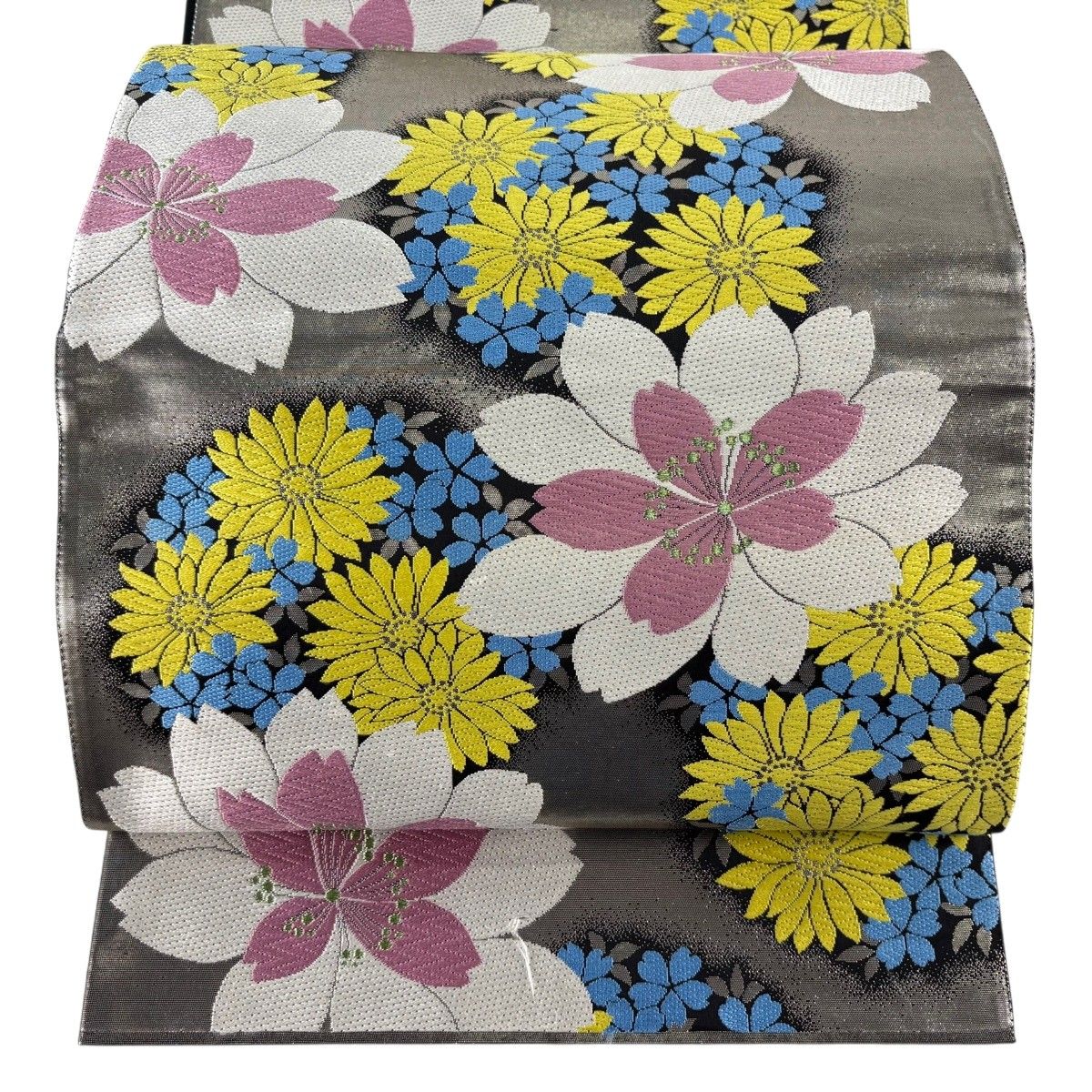 袋帯 秀品 振袖向き 桜 菊 箔 銀色 六通 正絹 【中古】 - メルカリ