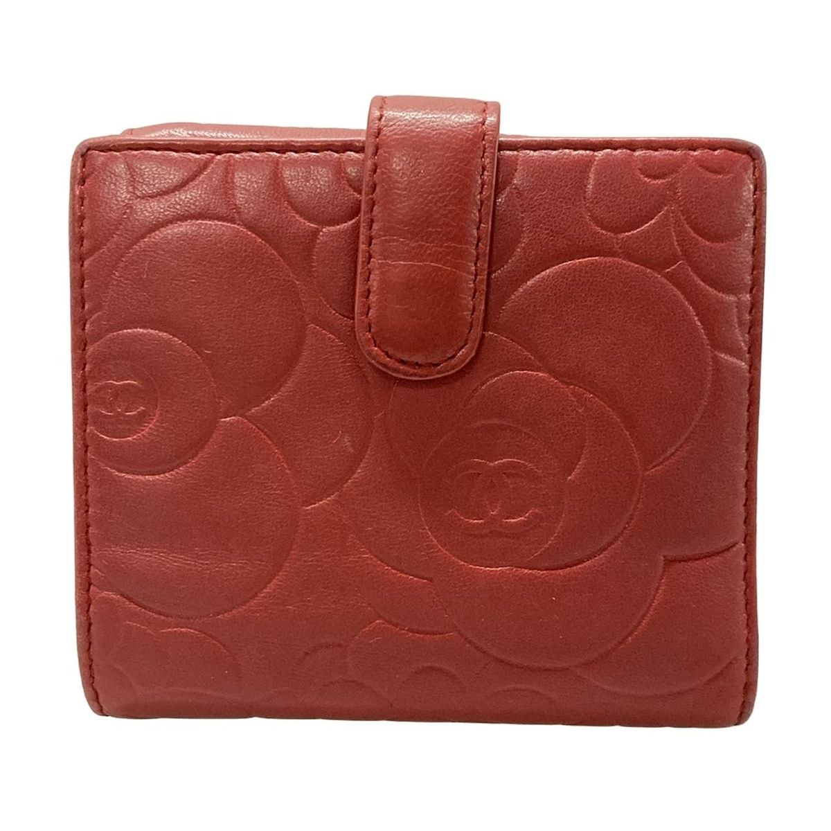 CHANEL(シャネル) 2つ折り財布 カメリア レッド シルバー金具