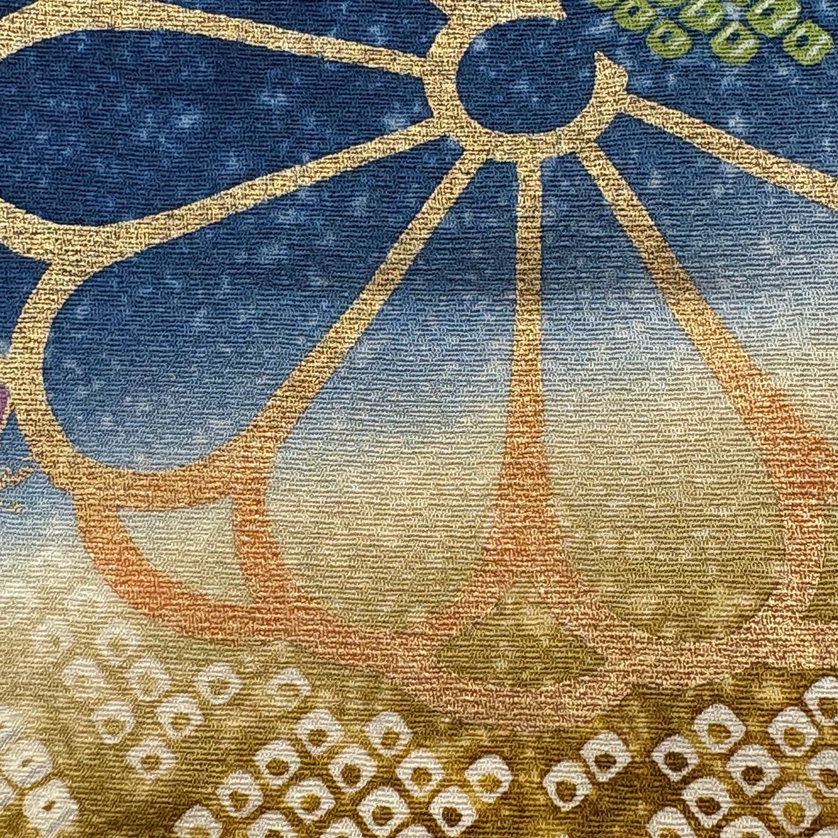 振袖 身丈162.5cm 裄丈66.5cm M 袷 几帳 花鳥 金彩 ぼかし 藍色 正絹