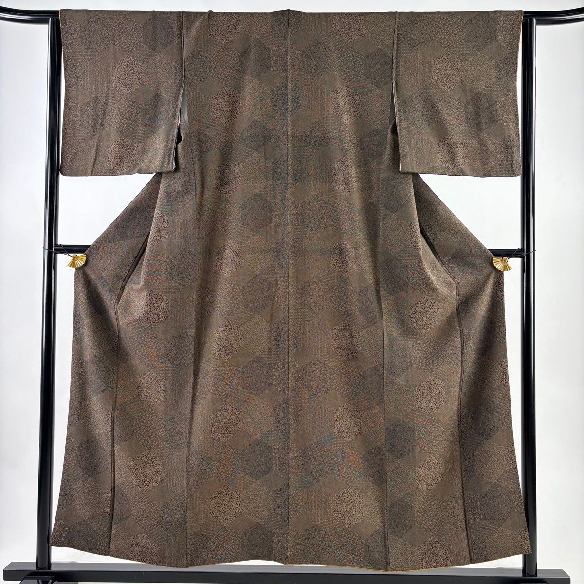 江戸小紋 身丈157cm 裄丈63cm S 袷 亀甲 寄せ柄 焦茶色 正絹 秀品