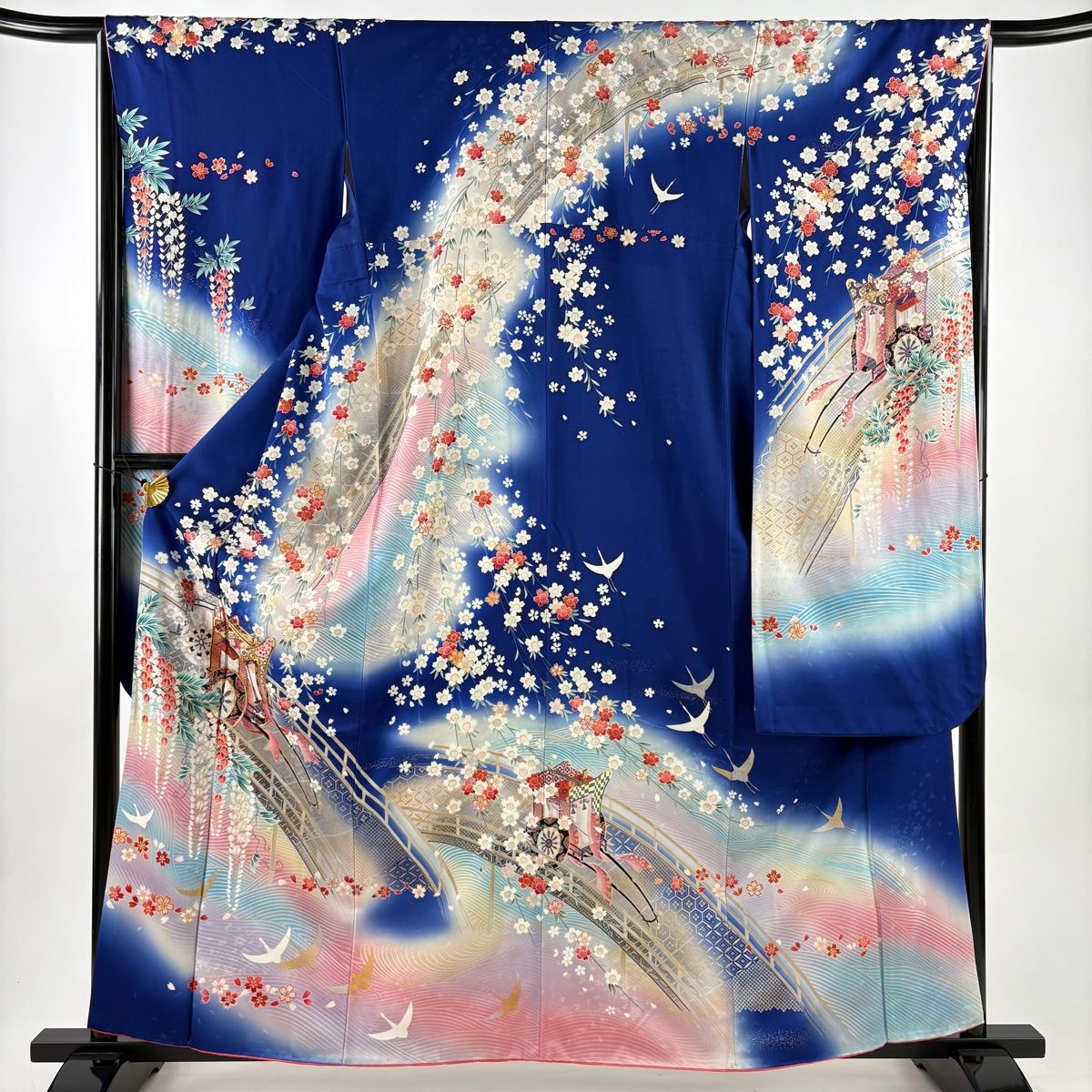 振袖 身丈161cm 裄丈66cm M 袷 谷崎潤一郎の世界 落款 御所車 橋 金銀