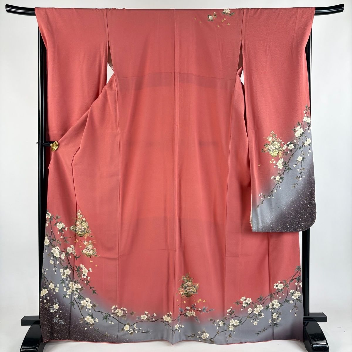 振袖 身丈169.5cm 裄丈68.5cm L 袷 鈴乃屋 桜 花籠 金彩 ぼかし ピンク