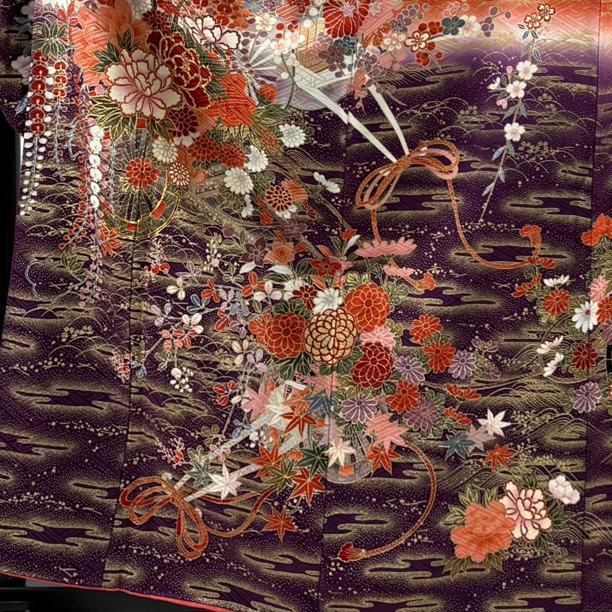 振袖 身丈161cm 裄丈67cm M 袷 谷崎潤一郎之世界 落款 花車 霞 金糸