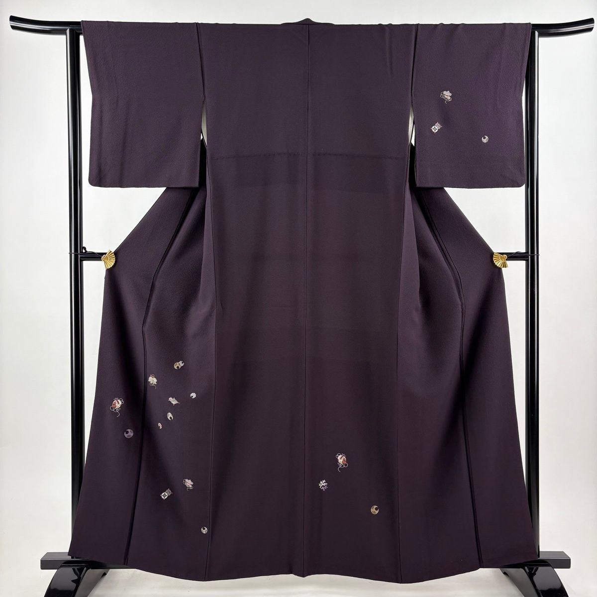 正絹付下げ トールサイズ 裄69 茶紫 油絵風 草花 身丈169.5 幻想的