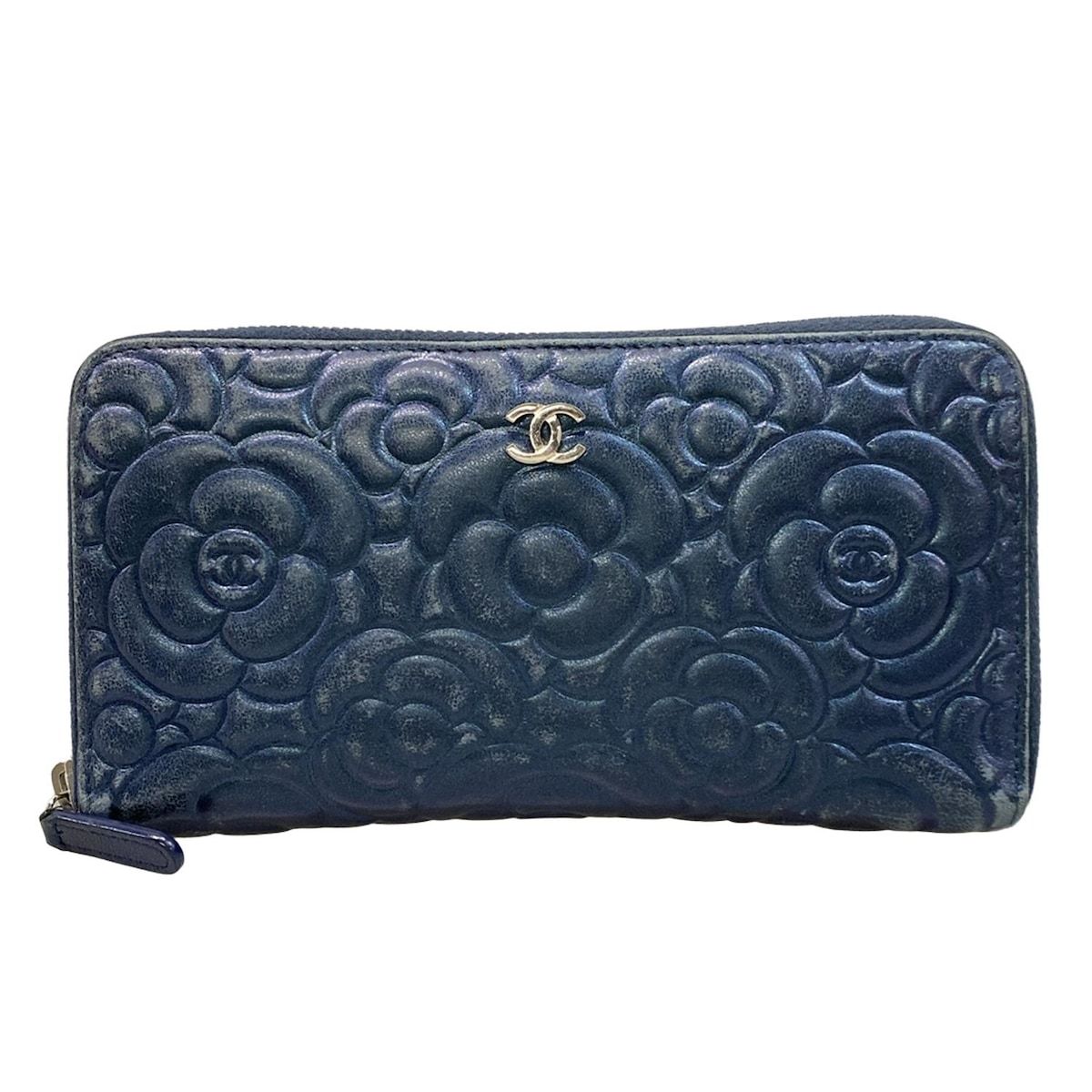 CHANEL(シャネル) 長財布 カメリア ダークネイビー ラウンドファスナー