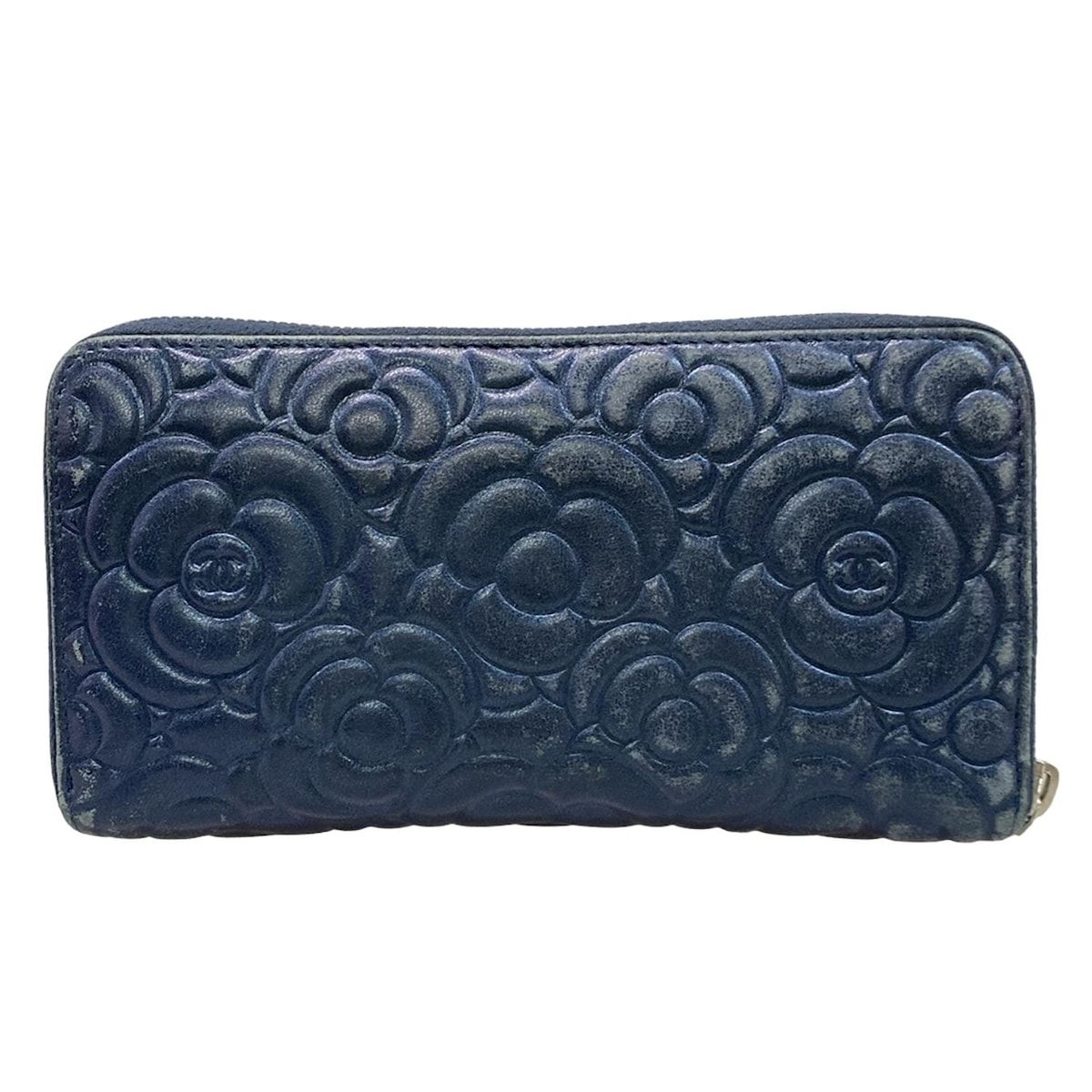 CHANEL(シャネル) 長財布 カメリア ダークネイビー ラウンドファスナー